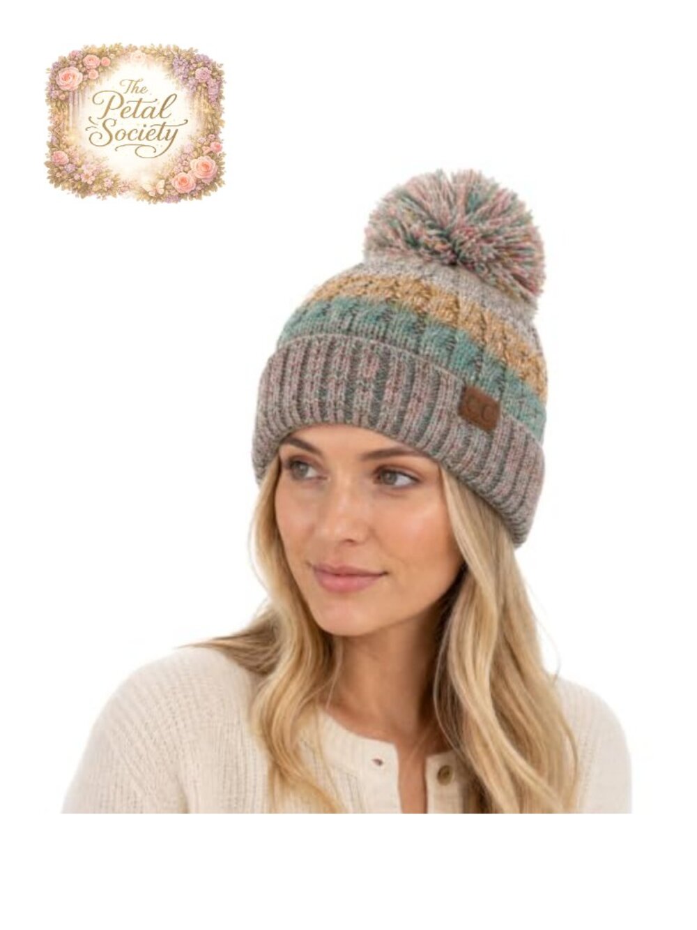Women's Winter Seed Stitched Confetti Pom Beanie Knit Hat with Lining